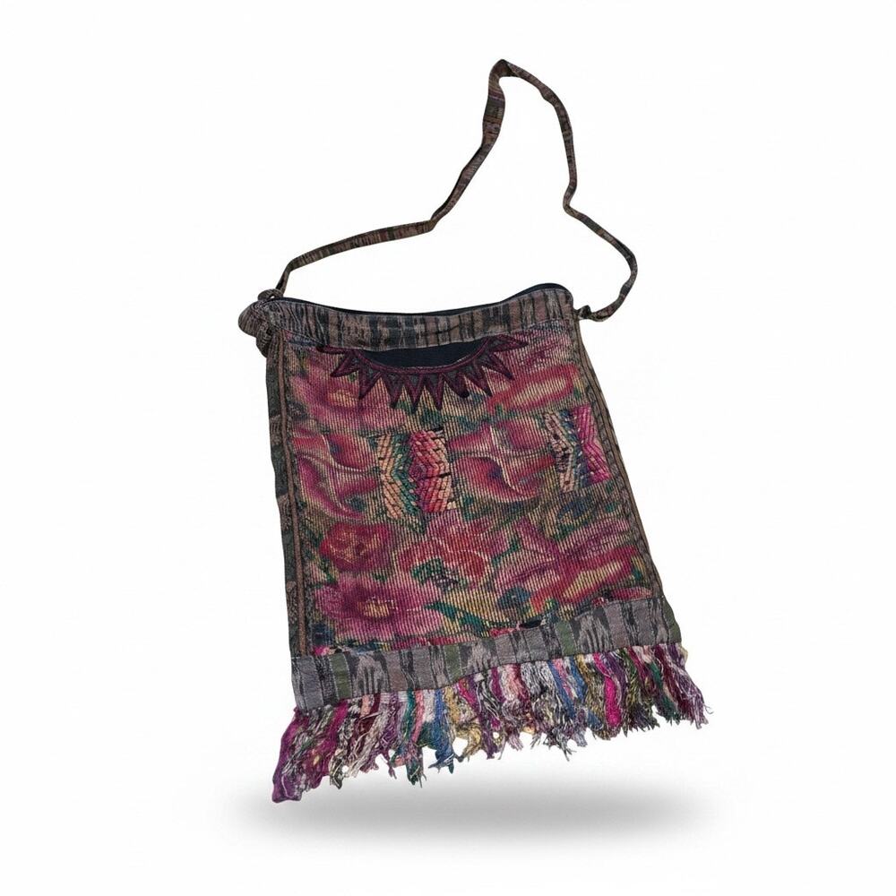 Tapestry Boho Woven Shoulder Bag Floral Fringe Multicolor
